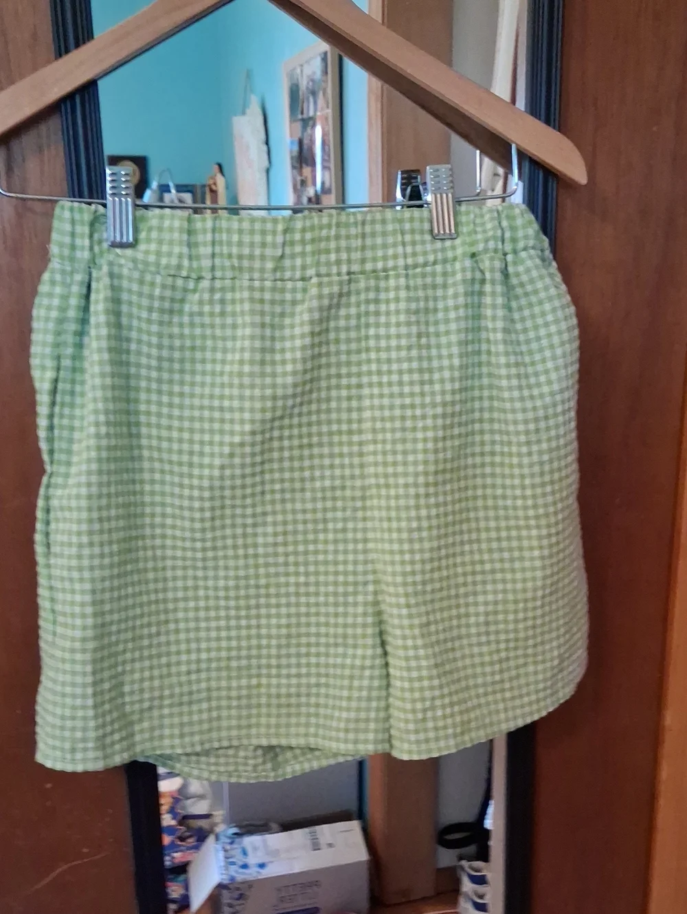 SHEIN Green and White Gingham Shorts